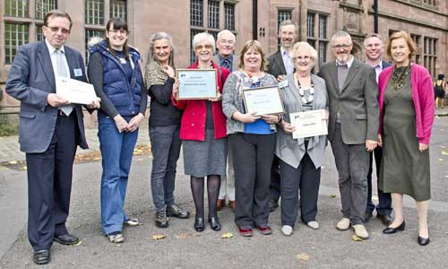 Civic Voice Awards and AGM October 2012 Elaine and other prize winners with Griff Rhys Jones and Paula Ridley