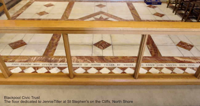 The floor dedicated to the Jennie Tiller at St Stephens on the Cliffs, North Shore.  Blackpool Civic Trust monthly meeting on 20th May 2019