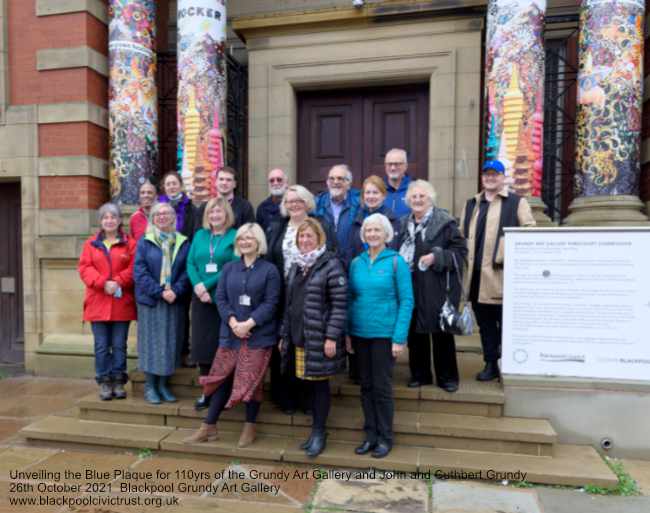 The group photo at the Ceremony to unveil the Blue Plaque celebrating 110 years of the Grundy Art Gallery, Blackpool and John and Cuthbert Grundy