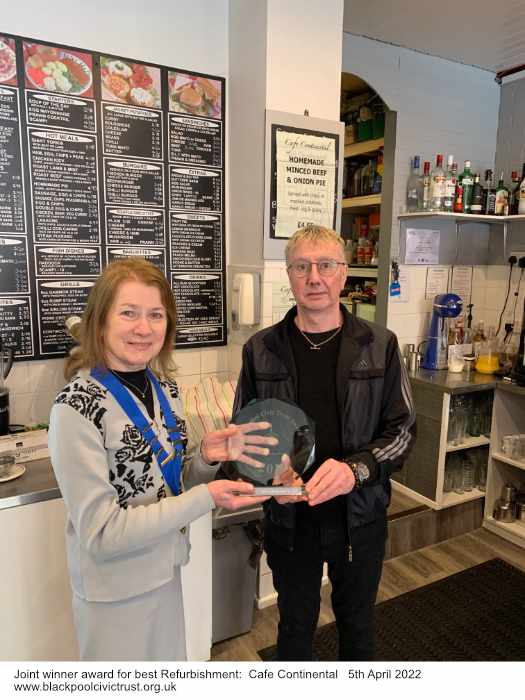 Presentation of the Award to Cafe Continental by Blackpool Civic Trust