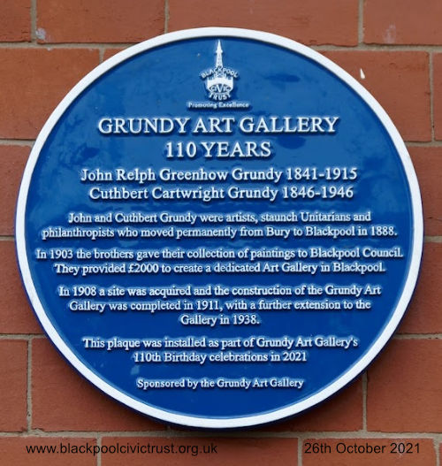 Grundy Art Gallery Blue Plaque Blackpool 26th October 2021