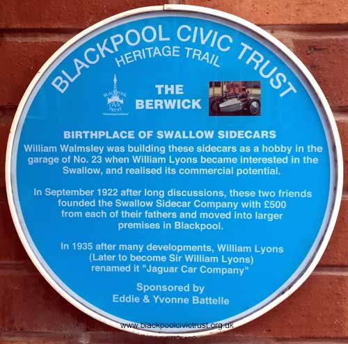 Swallow sidecar blue plaque