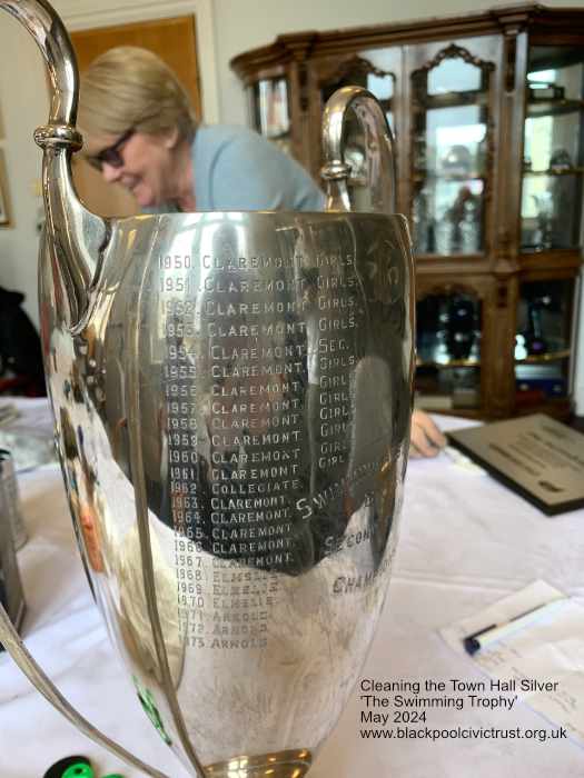Cleaning the Blackpool Town Hall Silver, The Swimming Trophy, Blackpool Civic Trust, May 2024